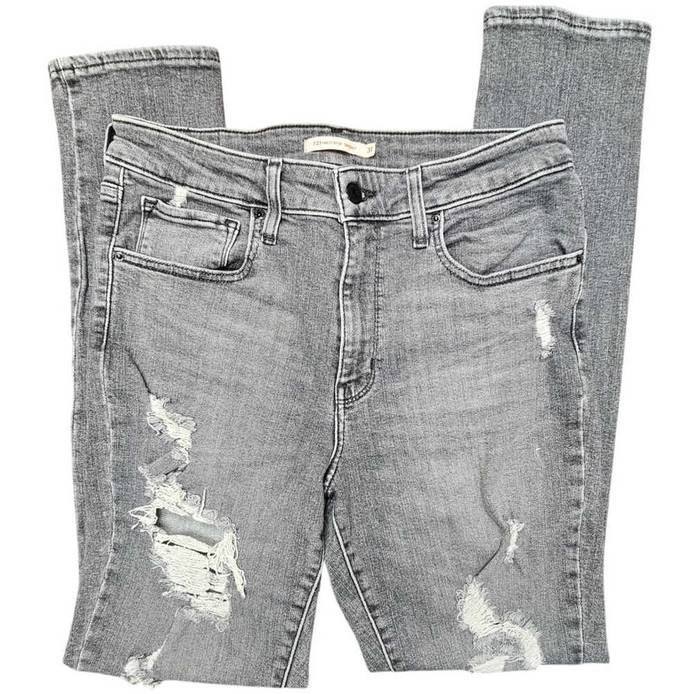 Levis 721 High Rise Skinny Distressed Gray Jeans W31 L30 18882-0214